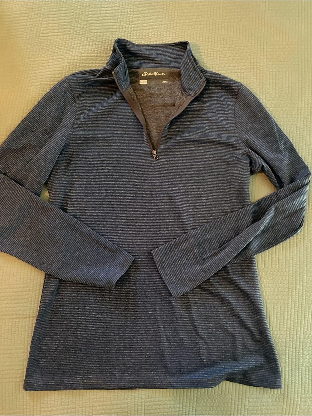 Eddie Bauer Travex quarter zip pullover layer navy and gray stripe womens Large